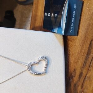 Avon Pave Heart Necklace Silver Tone In Original Box